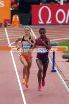 Hiwot Ayalew outsprints Emma Coburn to win the 3000 metres steeplechase Glasgow Diamond League. Photo: David T. Hewitson/Sports for All Pics